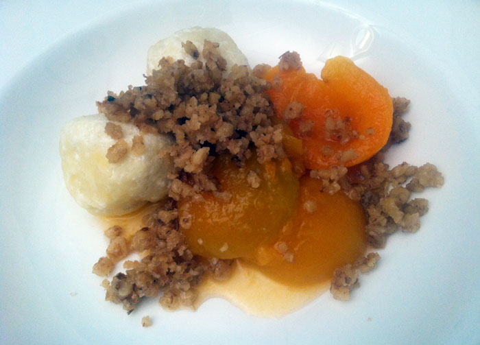 ricotta dumplings with apricots and walnut&nbsp;crumb