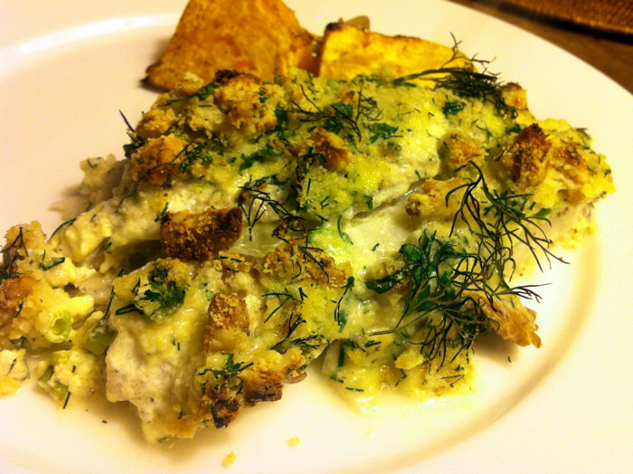 fish baked in yoghurt with a walnut herb&nbsp;crumb