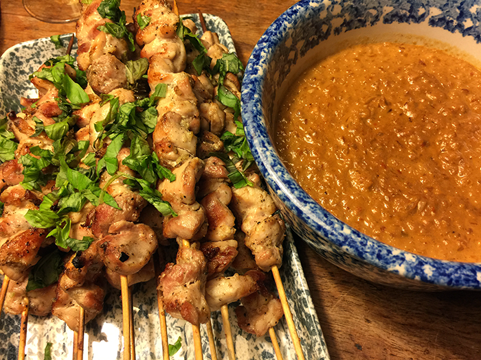 saté chicken + char-grilled&nbsp;asparagus