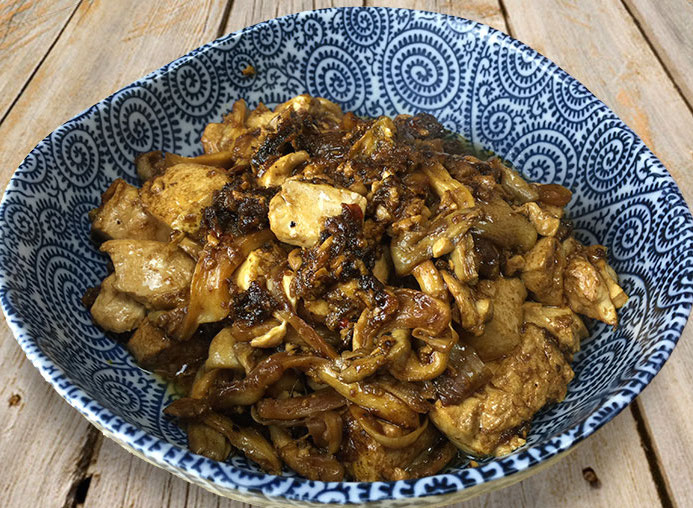 spicy tofu with oyster mushrooms