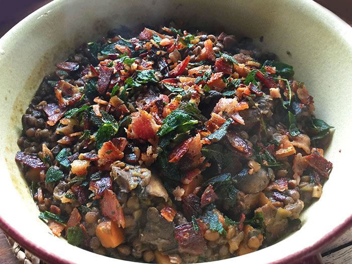 lentils-with-mushrooms-bacon-and-sage