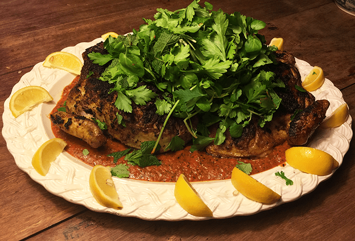 spiced roast chicken with harissa + greek&nbsp;salad
