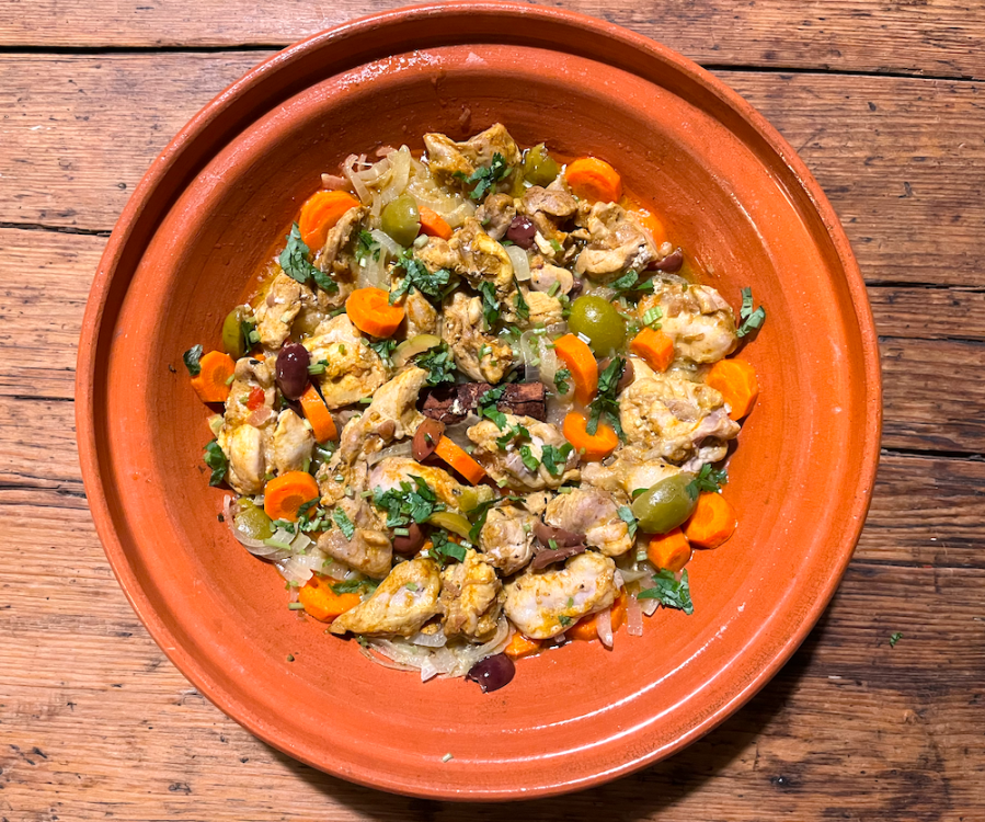 chicken, olive and lemon tagine + okra&nbsp;salad
